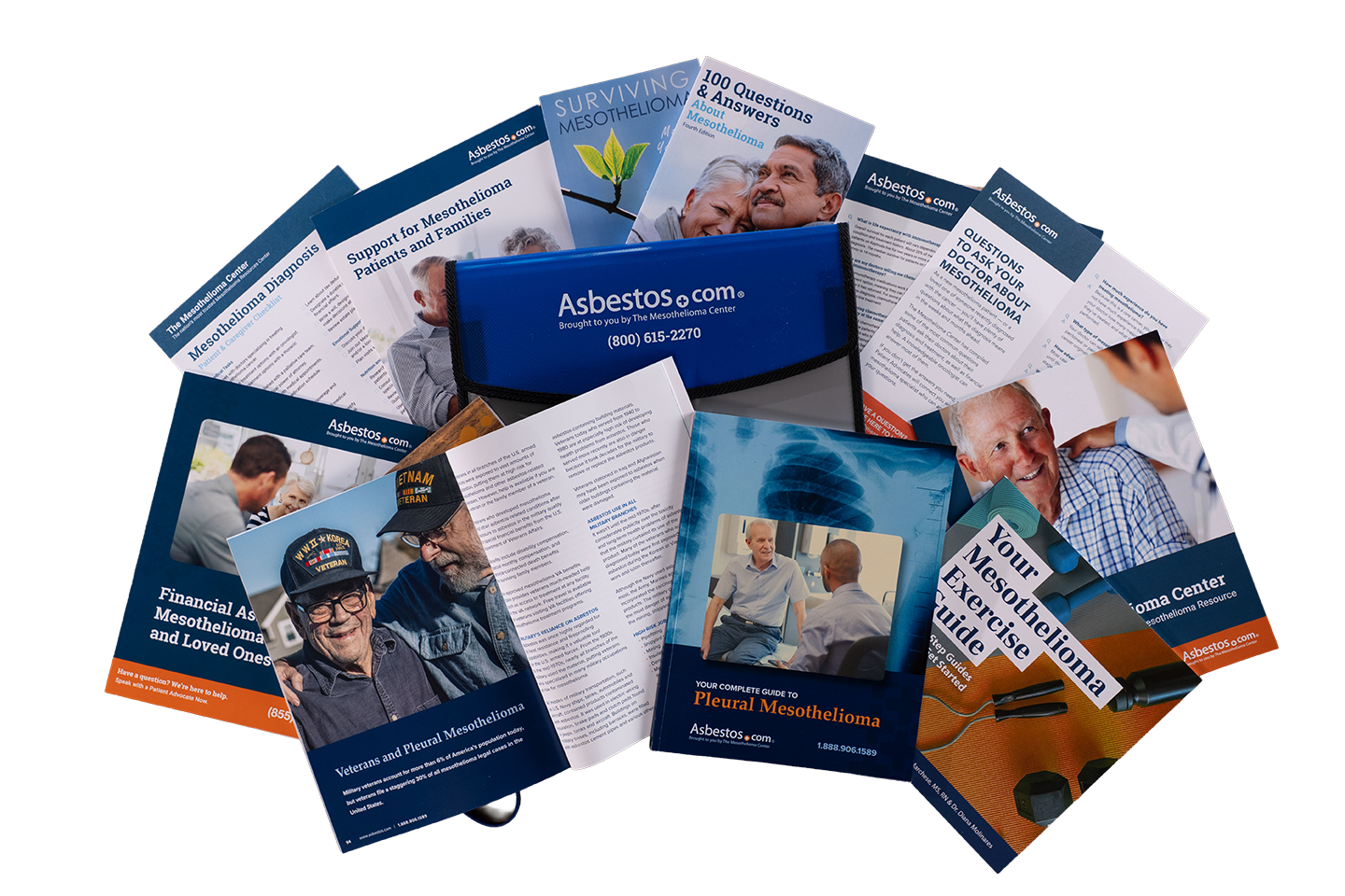 Printed materials inside the free mesothelioma guide, including treatment, financial assistance and exercise resources