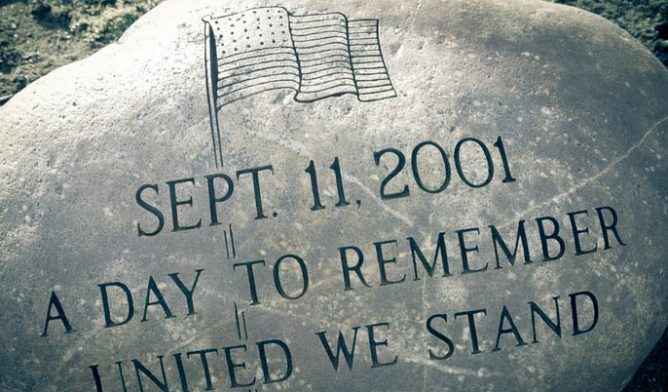 9-11 Memorial Etched into a Large Round Granite Rock