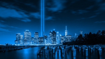 9/11 twin towers lights, NYC skyline