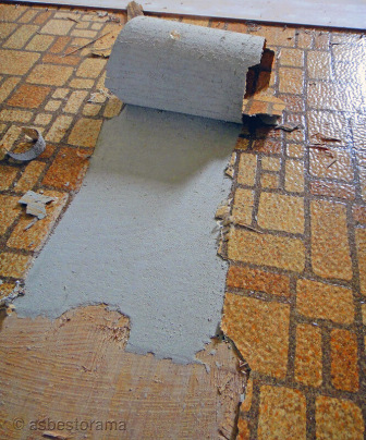 Asbestos backing on peeled back linoleum