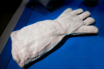 Long white asbestos work glove made of asbestos