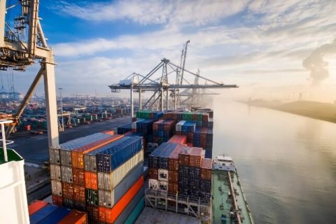 Cargo containers in shipping port