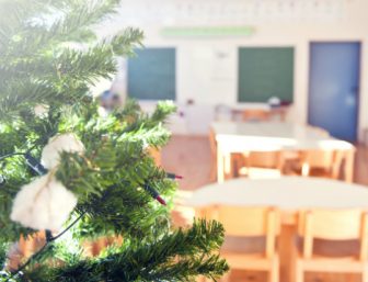 Christmas tree in classroom