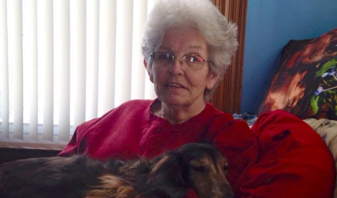 Mesothelioma survivor Emily Ward and her dog Little Bit