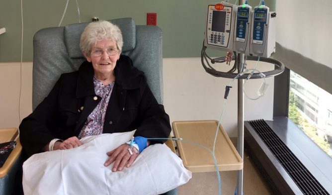 Emily Ward during a Keytruda infusion