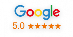 Google logo with five stars underneath.