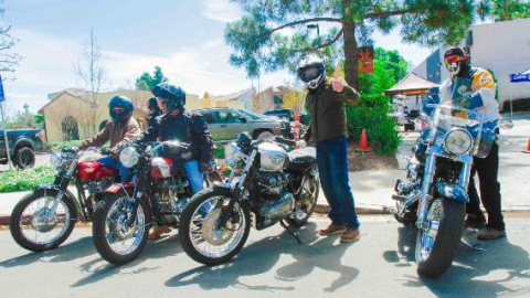 Motorcyclists getting ready to ride