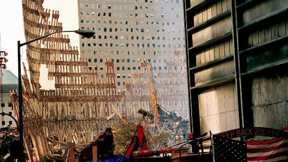 Steel skeleton of World Trade Center after 9/11