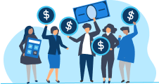 group of people holding money