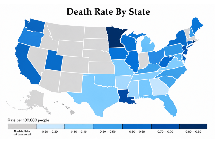 Mesothelioma death rates by state map