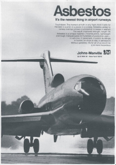 B&W ad with Asbestos headline and plane