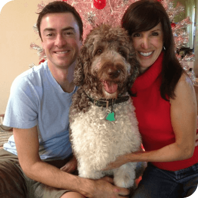 Karen Selby with dog and husband