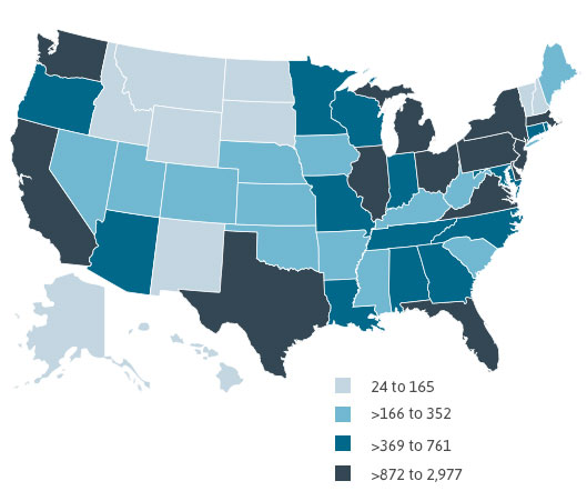 Mesothelioma Deaths by State, 1999-2010