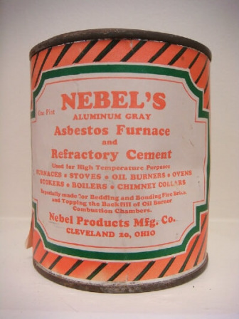 Orange striped can of Nebel's cement