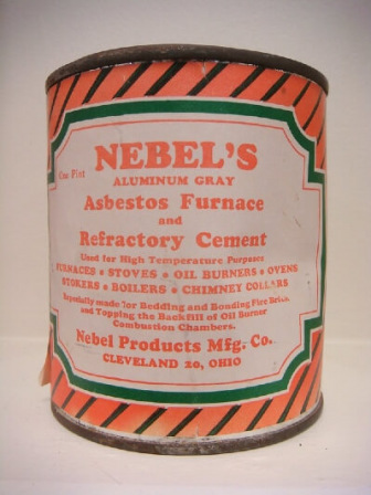 Orange striped can of Nebel's cement