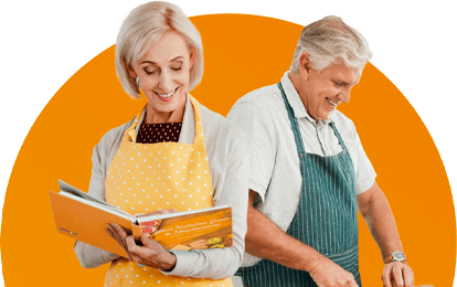 Couple using the Nutrition Guide from the Mesothelioma Center