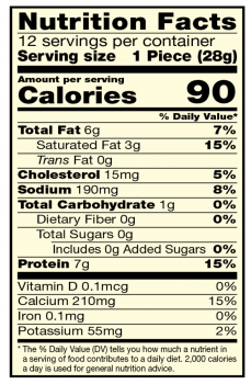 Nutrition Label for Cheese Sticks