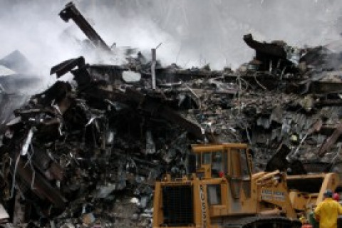 Tractor hauling debris from World Trade Center after 9/11