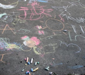 Chalk drawings on a sidewalk