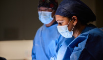 Healthcare worker focused during surgery in hospital
