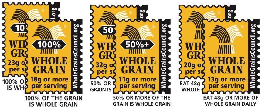 Whole grains labels with percentage