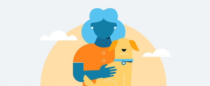 Graphic of a woman posing with dog