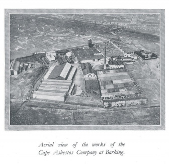 Vintage aerial image of works from asbestos products catalogue of Cape Asbestos Company Limited in Barking, Essex, UK.