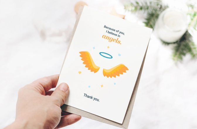 Downloadable thank you card for caregiver with angel wings