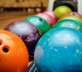 Bowling balls in a rack