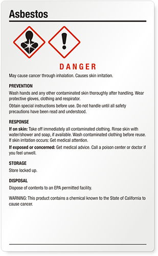 asbestos warning label