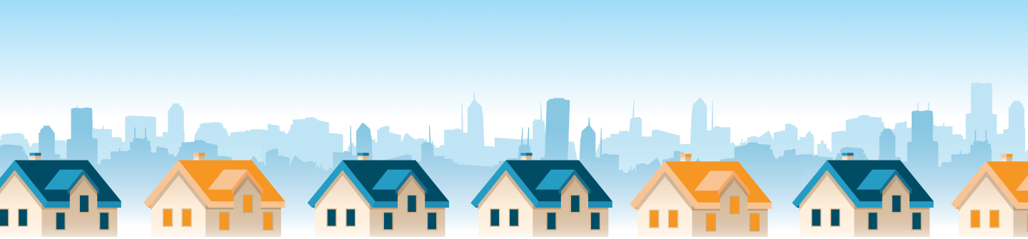 illustrated houses on city background