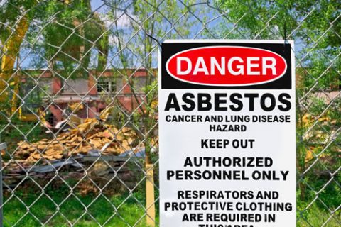 Asbestos warning outside of an abatement