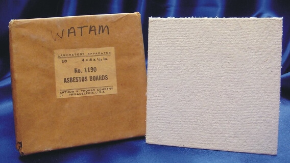 A packaged and unpackaged square asbestos board