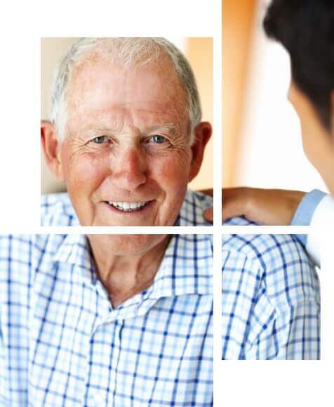 Mosaic of older man at doctor