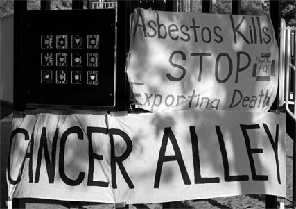 Protesting outside an asbestos mine