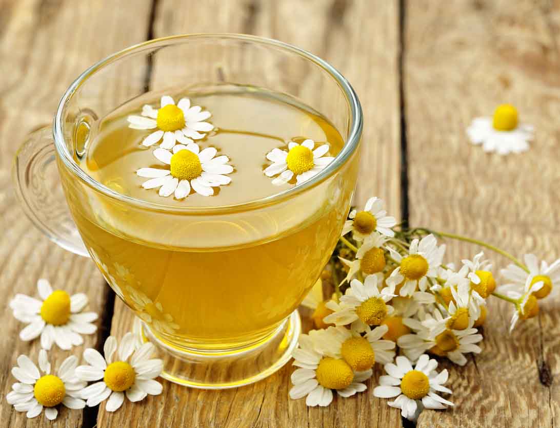 Chamomile tea with flowers
