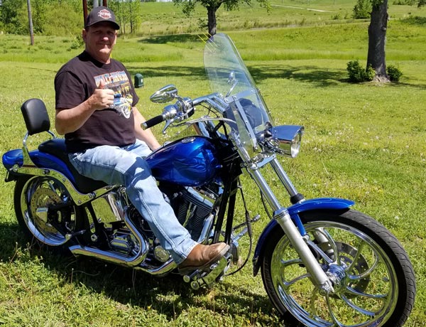 Chris Shelton on his Harley-Davidson