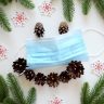 medical mask with snowflakes, pine cones and fir branches