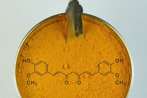 Turmeric with curcumin molecule in powder