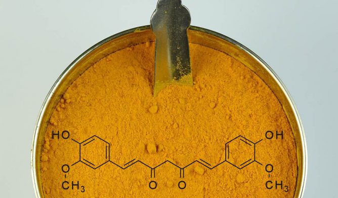 Turmeric with curcumin molecule in powder