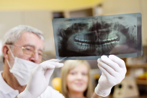 Dentist holding an X-ray