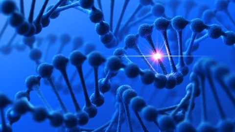 DNA strand on blue background with highlight