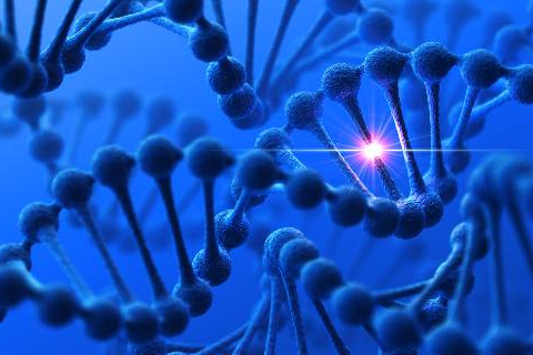 DNA strand on blue background with highlight