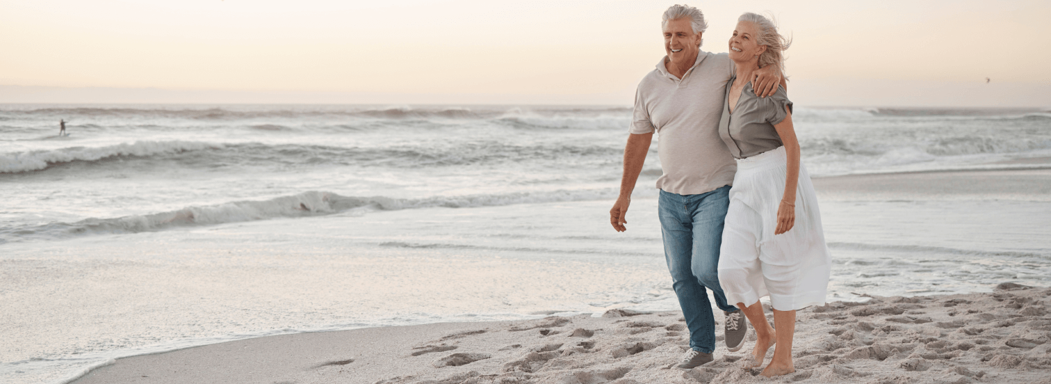 Elderly couple stays active by walking together