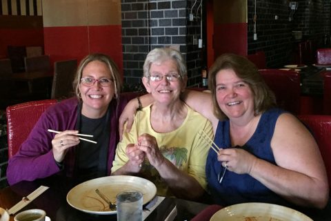 Emily Ward (middle) with sister-in-law Bethany and best friend Nora