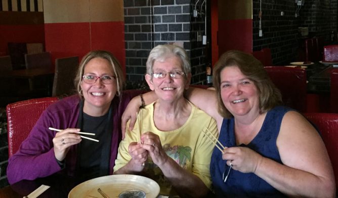 Emily Ward (middle) with sister-in-law Bethany and best friend Nora