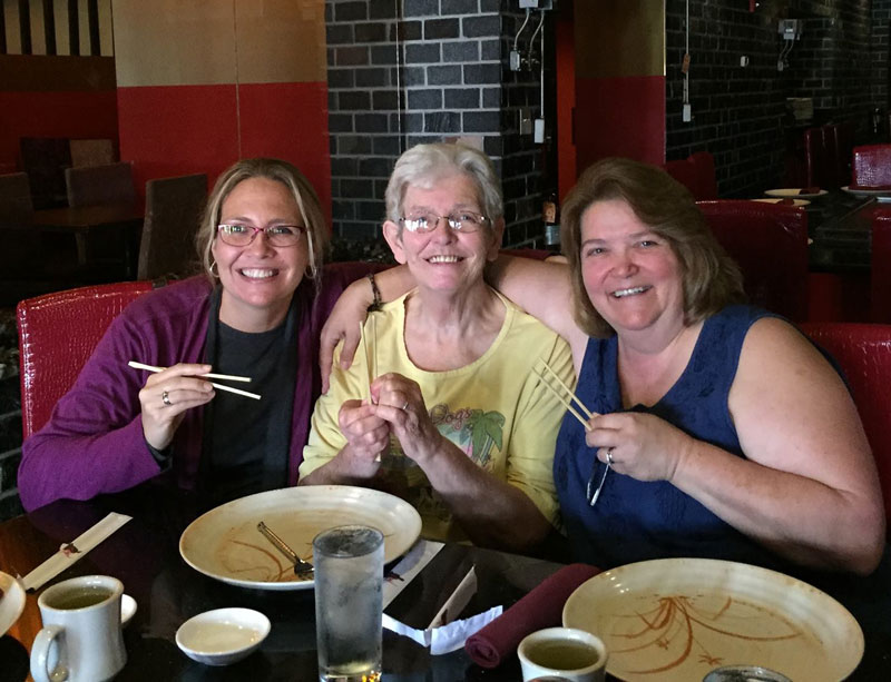 Emily Ward (middle) with sister-in-law Bethany and best friend Nora