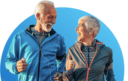 Two elderly people exercising together