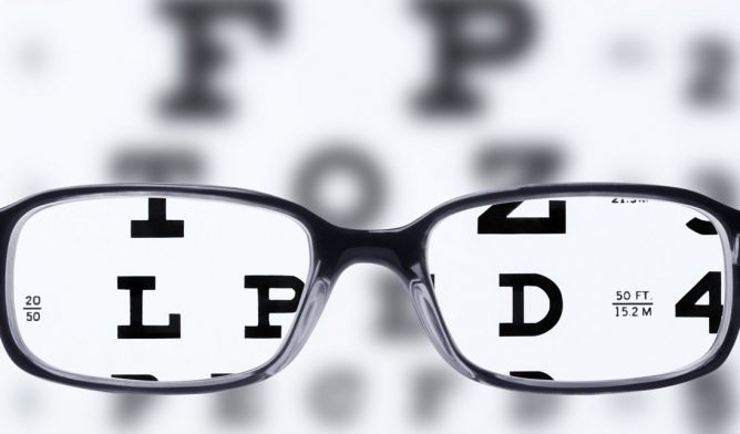 Eyeglasses and eye chart