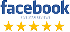 Facebook logo with five stars underneath.